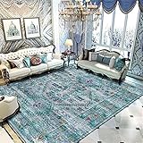 Kunsenteppich küchewaschbarer Teppich wohnzimmerFeuchtigkeitsbeständiges Retro-blaues Druckdesign Wohnzimmer Esszimmer Zubehör kann gewaschen werdentepiche für kinderzimmer160X230CM