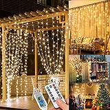 WEARXI Lichtervorhang 3×3m 300 LEDs Lichterkette Lichtvorhang, 8 Modi LED Vorhang Lichterketten für Innen Deko, Zimmer Deko, Partydekoration, Weihnachtsdeko, Outdoor Deko(Warmweiß)[Energieklasse A+++]