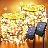 Anpro solar lichterkette aussen, 2 Sätze mit 200 LED, 8 Beleuchtungsmodi, Solar IP65 wasserdicht (warmweiß)