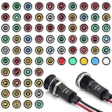 FILN 2 Stücke 12MM Kontrollleuchte LED Pilot Dash Lights Metall Signallampe für Auto 12V Wasserdicht IP67 Rot Grün Gelb Blau Weiß mit Symbolen(Schwarz eloxiert-rot2Stücke)