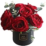 PAASHE Künstliche Blume Künstliche Blume Mit 7 Köpfen, Rote Rose, Mit Keramikvase, Kunstblumen-Set Für Zuhause, Schlafzimmer, Wohnzimmer, Esszimmer, Herzstück schön