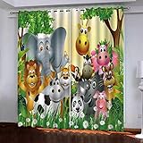 Vorhang Kinderzimmer Tiere Elefanten Löwen Kinder Vorhänge mit Ösen Polyester Gardinen Thermovorhang Blickdicht Ösenschal Kindergardinen für Wohnzimmer Schlafzimmer,2er Set,70x160cm (B x H),Farbe