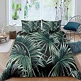 Palmenblätter Trösterbezug Set Grünes tropisches Pflanzen Muster Dekor Bettbezug Hawaii Botanisches Bettwäsche Set mit Reißverschlüssen Weiches Quilt Set,1 Bettbezug mit 1 Kissenbezug 135x200