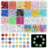 480 Stück Smiley Perlen, Caffox Bunte Smiley Perlen Acryl Leuchtperlen DIY Bastelperlen zum Auffädeln Schmuck Basteln Zubehör für Armbänder, Ohrringe, Halsketten, Geschenke