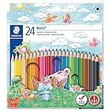 STAEDTLER Buntstifte Noris, erhöhte Bruchfestigkeit, sechskant, Set mit 24 brillanten Farben, kindgerecht nach DIN EN71, umweltfreundliches PEFC-Holz, 144 NC24