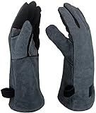 APOGO Ofenhandschuhe Backhandschuhe Grillhandschuhe 1 Paar Leder Grill Handschuhe 41x15X1.5cm Wildleder, mit Aufhängung, Topflappen für Küche und Grill Grillplatz Mikrowelle Handschuhe Schweißen