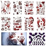 AFASOES 9 Blätter Halloween Blutige Aufkleber Blutflecken Fensteraufkleber Bloody Handprints Fußabdrücke Fledermaus Horror Deko Halloween Fensterbilder für Halloweenparty Spukhaus Dekorationen