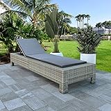 Gecheer Sonnenliege 2-Personen mit Auflage Doppelliege Gartenliege Relaxliege Liege Lounge Gartenmöbel Rattanmöbel Grau Poly Rattan