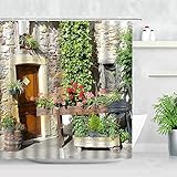 Street View Duschvorhang Blumenhaus Landschaft Drucken Home Badezimmer Dekoration Wasserdicht Polyester Screen S.6 150x180cm