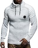 Leif Nelson Herren Strick-Pullover Schalkragen Slim Fit Winter Sommer Moderner Männer schwarzer Pulli T-Shirt Langarm mit Kragen Herren Hoodie-Wollpullover 5235 Ecru-Grau Large