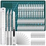 Bastel Messer Set Skalpell Carving Kit mit 2 Schnitzmesser 100 Skalpell Klingen, 1 A5 PVC Schneidebrett,1 Stahllineal, 1 Kleines Universalmesser für DIY Art Work (106 Stück)