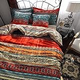 Qucover Bettwäsche 155x220cm 100% Baumwolle Bettbezug mit Reißverschluss 155 x 220 cm 2 TLG. mit Kissenbezug 80 x 80 cm Bunt Boho Stil