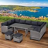 BRAST Gartenmöbel Set Family | bis zu 11 Personen viele Farben | incl. extra Dicke Kissen | TÜV geprüft | Outdoor Loungemöbel Sitzgruppe Essgruppe Garnitur | Grau/Anthrazit