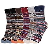 Fixget Damen Winter Wollsocken, 6 Paare Dicke Stricksocken Weiche Warme Vintage, Bunte Wintersocken Thermosocken Atmungsaktive EU 36-38, Farb-Mix A