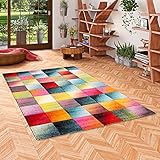 Pergamon Kurzflor Wohnzimmer Designer Teppich Maui Modern Bunt Karo in 5 Größen