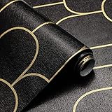 CiCiwind Klebefolie Geometrische Muster Schwarz Gold Tapete Selbstklebende Tapete 44×300cm Abnehmbare Tapete Wasserdicht Vinyl Wandverkleidung für Wohnzimmer Schlafzimmer Deko