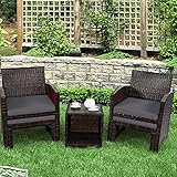 GIANTEX 5er Set Rattan Balkonmöbel, Gartenmöbel Set 2 Sessel & 2 Fußhocker & 1 Couchtisch, 5 TLG. Gartenlounge Set Polyrattan, Balkonset Gartenset Möbel Rattanmöbel, Rattan Sessel mit Kissen