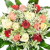 Bunter Blumenstrauß - 15 Rosen und Schleierkraut - Bumo - Inklusive gratis Grußkarte