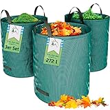 TTL Garden 3x 272L Gartensack - selbststehend 4 Griffe 150gsm groß stabil robust & faltbar - 3er Set 272 Liter Sack Behälter Laubsack Abfallsack für Gras Laub Hecke Gartenabfall Grünschnitt