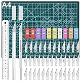 GOLDGE Skalpell Set Bastelmesser Hobbymesser Set Carving Craft Messer Set mit 40 Ersatzklingen Schneidebrett Klammer Lineal