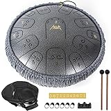 Stahlzungentrommel AKLOT Alloy Steel Tongue Drum 14 Zoll 15 Notizen Zungentrommel Tanktrommel Pan Drum C Key Schlaginstrument mit Schlegel Hinweis Aufkleber Finger Picks Mallet Bracket und Bag