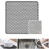 DXLing 34,5 * 34,5CM Silikon Spülbeckeneinlage Zusammenklappbar Rutschfeste Spülbeckenmatte Spülbeckenmatte mit Reinigungsbürste für Obst und Gemüse Schutz für Spülbecken Sink Mat für Spüle