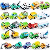 JOYIN 25 Stück Zurückziehen Stadtautos und Lastwagen Spielzeugfahrzeug-Set für Kleinkinder, Mädchen und Jungen, Kinderspielset, Die Cast Spielzeugautos Set