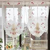 Devola Raffrollo transparent Gardinen Pastorale Raffgardine mit Blumenmotiv Besticke küchengardinen landhausstil Rollo fertiggardinen Wohnzimmer modern BxH 80x180cm Weiß 1er Pack