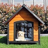 zooprinz Premium Hundehütte Luna - aus wetterfestem Vollholz, Dach zum Öffnen und Lamellentür - ideal für draußen - mit natürlichen Farbe gestrichen - 2 Größen zur Wahl -Hundehaus Hundehütte (L)