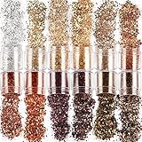 FLOFIA 12 Box Nagel Glitzer Pailletten Holographisches Glitzerpulver Puder für Make Up Gesicht Augen Körper Nagellackpulver Nagelkunst Nageldeko Gold Braun