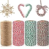 200M Bäckerschnur Grün Rot und Weiß Bindfäden Braun Natur Juteschnur, Baumwollkordel 2mm Garten Kordel Bakers Twine Schnur für Geschenke Verpacken an Weihnachten, DIY Kunstgewerbe, Gartenarbeit (4)