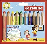 Buntstift, Wasserfarbe und Wachsmalkreide - STABILO woody 3 in 1 - 10er Pack - mit 10 verschiedenen Farben